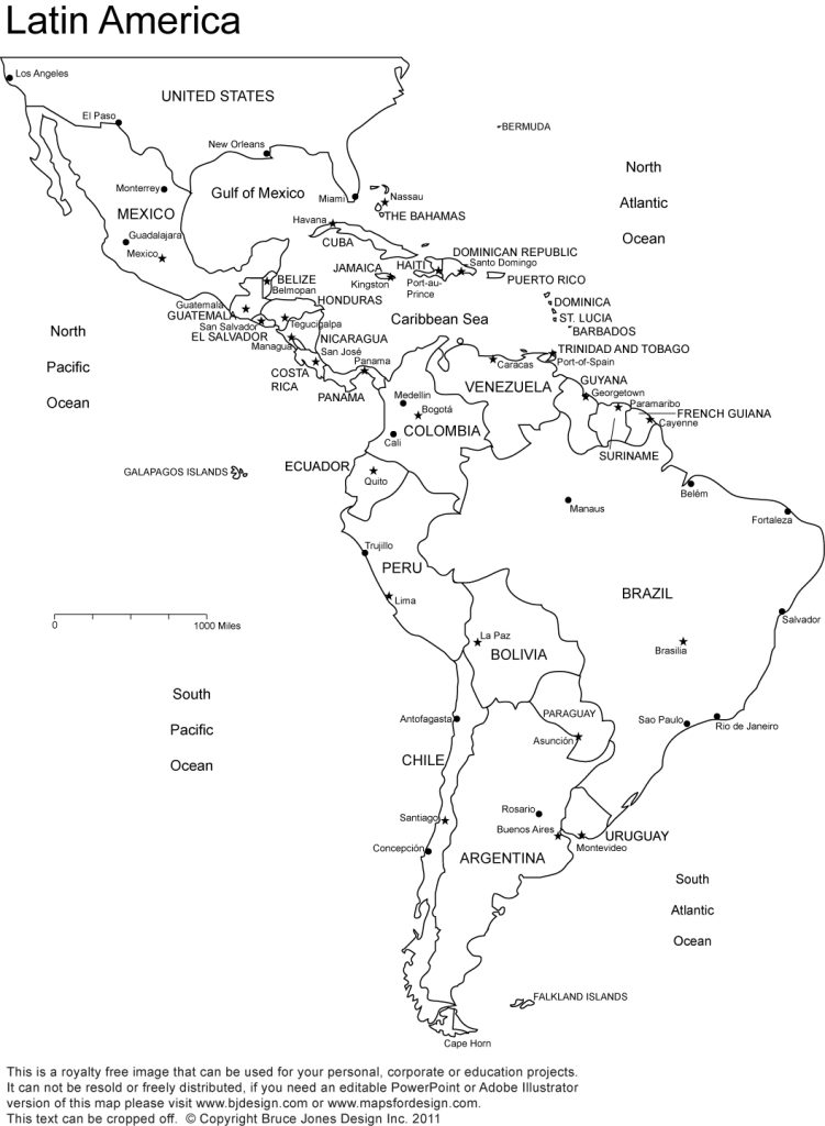 Latin America, South America Printable Blank Map, country boarders and names, jpg format, This map can be printed out to make an 8.5 x 11 blank map of Argentina, Brazil, Bolivia, Columbia, Venezuela, Uruguay, Chile, Peru, Ecuador, Mexico, Guatemala, El Salvador, Costa Rica, Panama, Cuba, Paraguay. Royalty-Free.