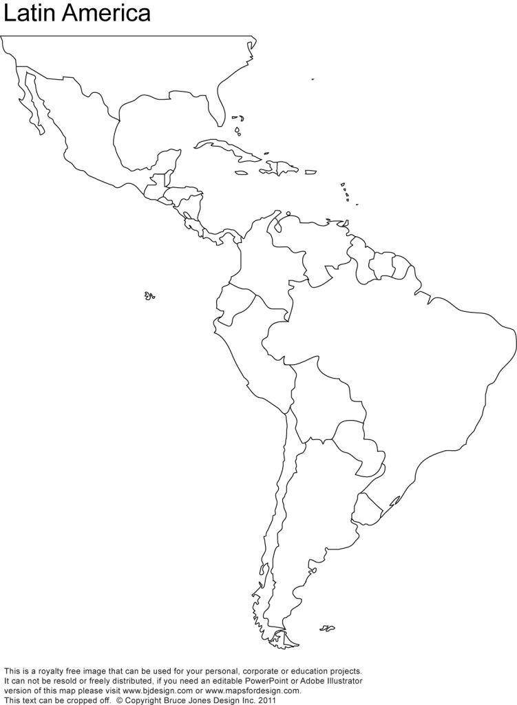 Latin America, South America Printable Blank Map, country boarders no names, jpg format, This map can be printed out to make an 8.5 x 11 blank map of Argentina, Brazil, Bolivia, Columbia, Venezuela, Uruguay, Chile, Peru, Ecuador, Mexico, Guatemala, El Salvador, Costa Rica, Panama, Cuba, Paraguay. Royalty-Free.