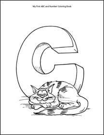 ABC and Number Coloring Book letter C with cat