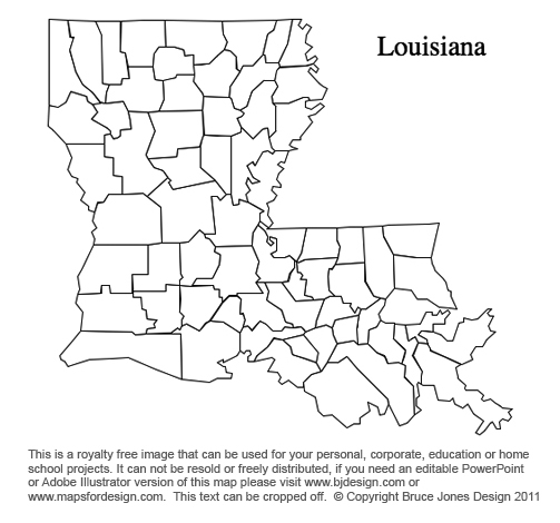 Louisiana, US State County Map, blank, printable, royalty-free, jpg format.