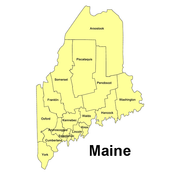 Maine State County Map, with names, printable, royalty-free, jpg format.