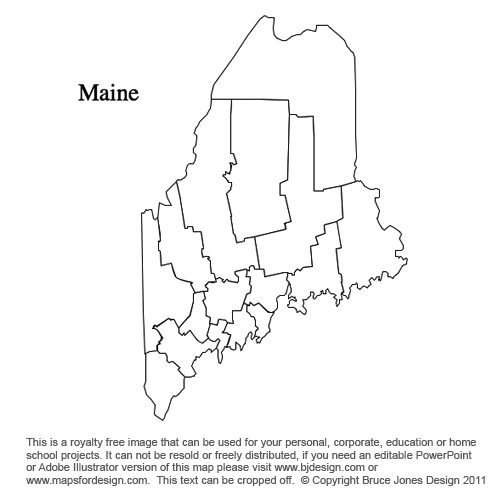 Maine, US State County Map, blank, printable, royalty-free, jpg format.