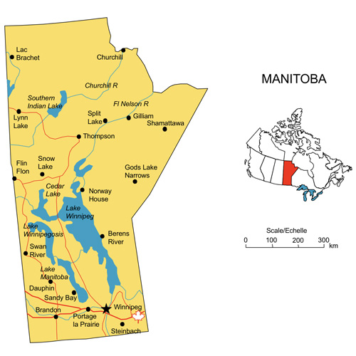 Manitoba, Canada Province PowerPoint and Adobe Illustrator Clip Art Map, Highways, Waterways, Cities and names. Editable PowerPoint and Adobe Illustrator Clip Art map, includes a JPG map