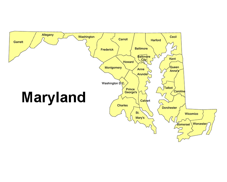 Maryland State County Map, with names, printable, royalty-free, jpg format.