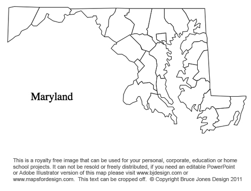 Maryland, US State County Map, blank, printable, royalty-free, jpg format.