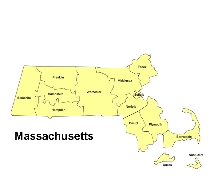 Massachusetts State County Map, with names, printable, royalty-free, jpg format.