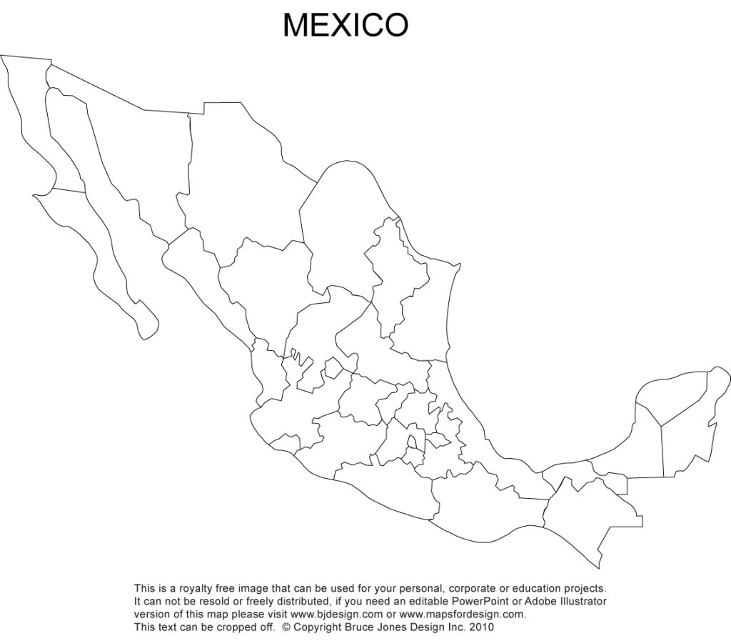Royalty Free, Printable, Blank, Mexico Map with Administrative Districts, jpg format.This map can be printed out to make an 8.5 x 11 printable map.