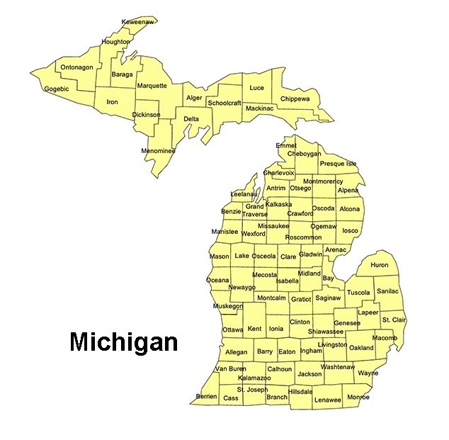 Michigan State County Map, with names, printable, royalty-free, jpg format.