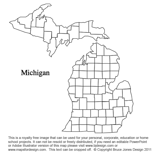 Michigan, US State County Map, blank, printable, royalty-free, jpg format.