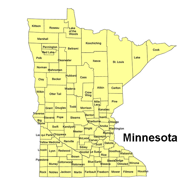 Minnesota State County Map, with names, printable, royalty-free, jpg format.