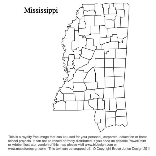 Mississippi, US State County Map, blank, printable, royalty-free, jpg format.
