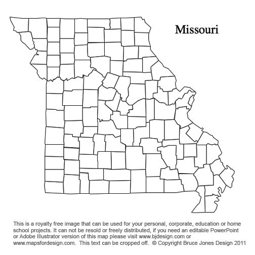 Missouri, US State County Map, blank, printable, royalty-free, jpg format.