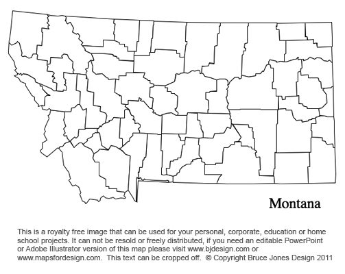Montana, US State County Map, blank, printable, royalty-free, jpg format.