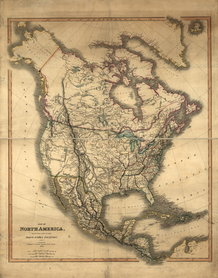 North America, 1849, United States, Canada, Mexico, Cuba, Central America, Antique Historical clip art map, Created, Charles Smith 1800-1822, JPG Format