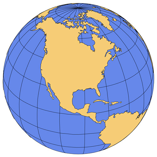 North America Global Projection PowerPoint and Adobe Illustrator Clip Art Map
