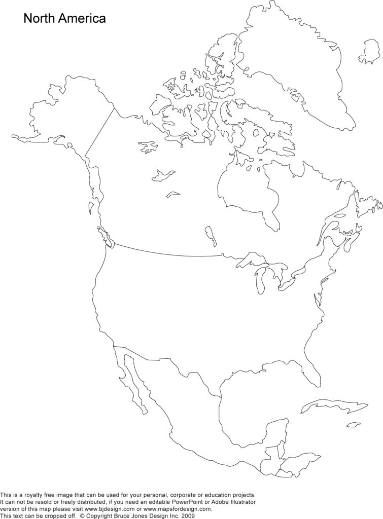 North America World Regions Printable Blank Map, no names, jpg format, This map can be printed out to make an 8.5 x 11 blank map. Includes America, United States, USA, Canada, Mexico, Cuba. Royalty Free.