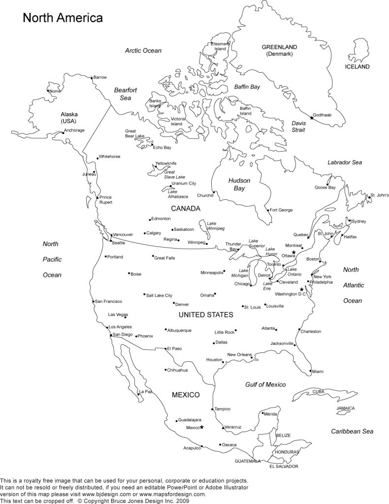 North America World Regions Printable Blank Map, country, capital and major city text names, jpg format, This map can be printed out to make an 8.5 x 11 blank Europe map. Includes America, United States, USA, Canada, Mexico, Cuba