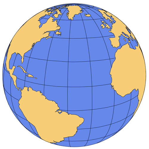 North Atlantic Ocean Global Projection Powerpoint and Adobe Illustrator Clip Art Map, includes a JPG version