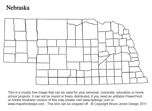 Nebraska, US State County Map, blank, printable, royalty-free, jpg format.