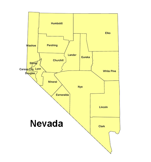 Nevada State County Map, with names, printable, royalty-free, jpg format.