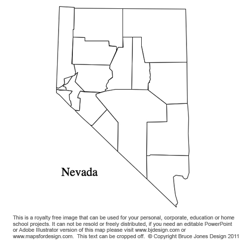 Nevada, US State County Map, blank, printable, royalty-free, jpg format.