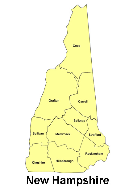 New Hampshire State County Map, with names, printable, royalty-free, jpg format.