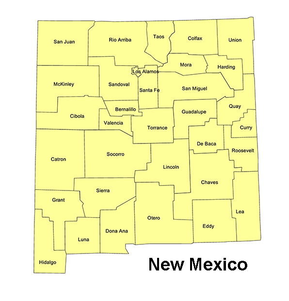 New Mexico State County Map, with names, printable, royalty-free, jpg format.
