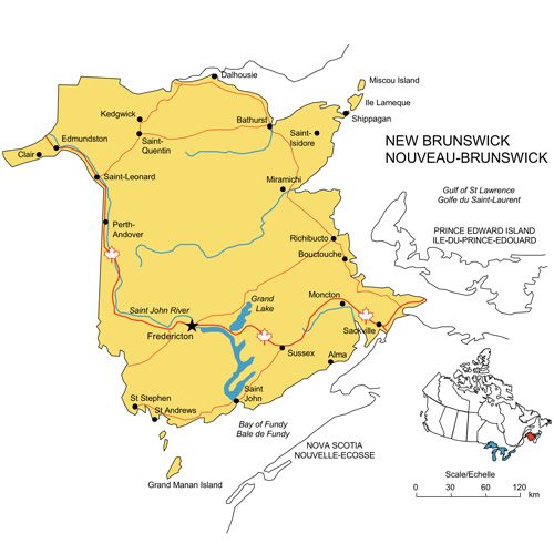 New Brunswick, Canada Province PowerPoint and Adobe Illustrator Clip Art Map, Highways, Waterways, Cities and names. Editable PowerPoint and Adobe Illustrator Clip Art map, includes a JPG map