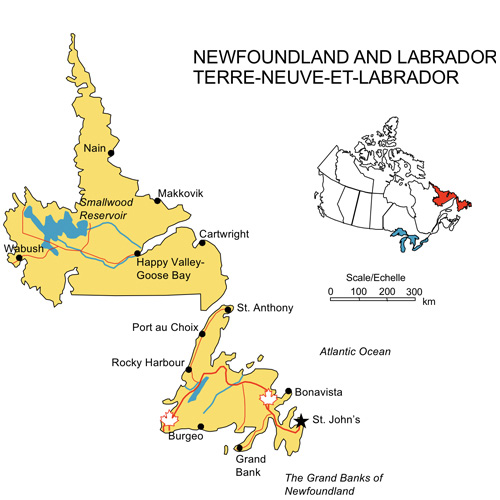 Newfoundland and Labrador, Canada Province PowerPoint and Adobe Illustrator Clip Art Map, Highways, Waterways, Cities and names. Editable PowerPoint and Adobe Illustrator Clip Art map, includes a JPG map