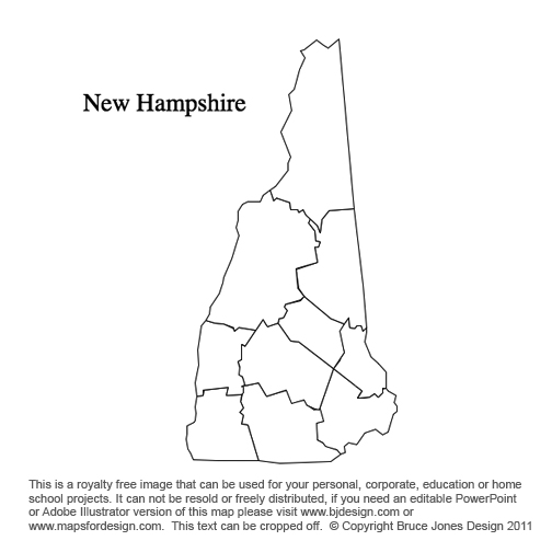 New Hampshire, US State County Map, blank, printable, royalty-free, jpg format.