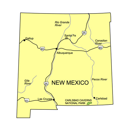 New Mexico US State PowerPoint Map, Highways, Waterways, Capital and Major Cities
