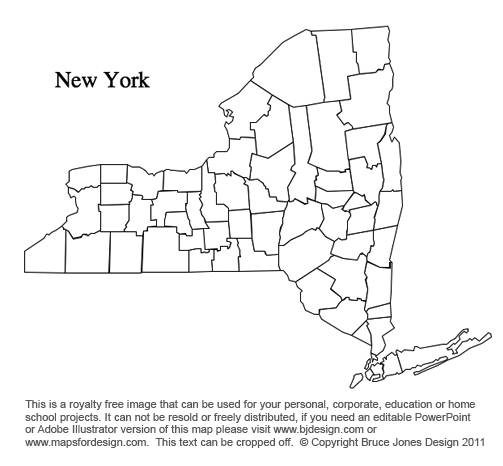 New York, US State County Map, blank, printable, royalty-free, jpg format.