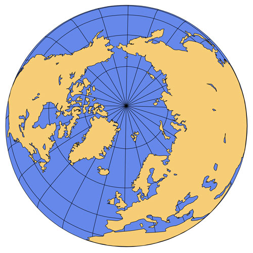 North Pole Global Projection PowerPoint and Adobe Illustrator Clip Art Map, plus JPG