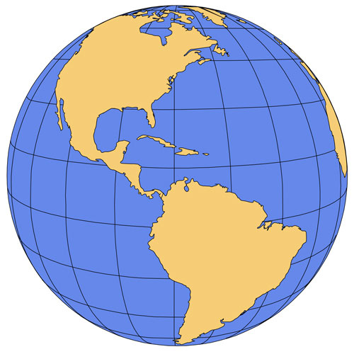 The America, North and South Global Projection PowerPoint and Adobe Illustrator Clip Art Map, plus JPG