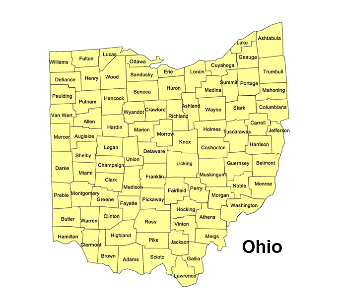 Ohio State County Map, with names, printable, royalty-free, jpg format.