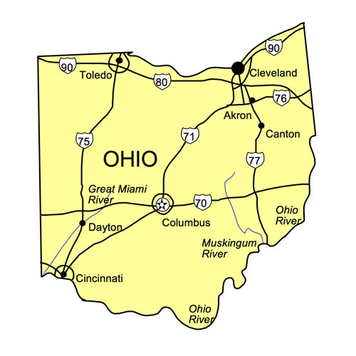 Ohio US State PowerPoint Map, Highways, Waterways, Capital and Major Cities