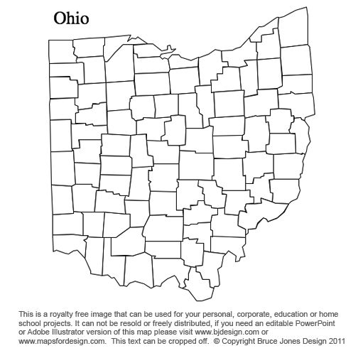 Ohio, US State County Map, blank, printable, royalty-free, jpg format.