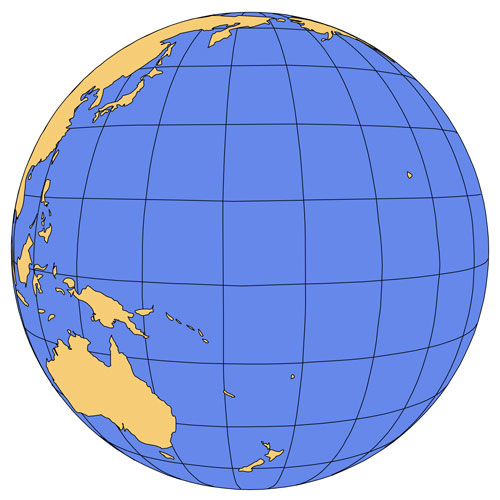Pacific Ocean Global Projection PowerPoint and Adobe Illustrator Clip Art Map, plus JPG