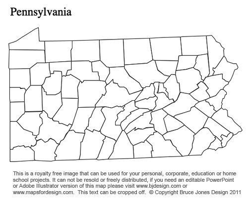 Pennsylvania, US State County Map, blank, printable, royalty-free, jpg format.