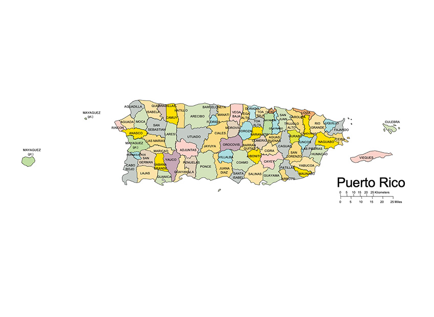 Puerto Rico State County Map, with names, printable, royalty-free, jpg format.