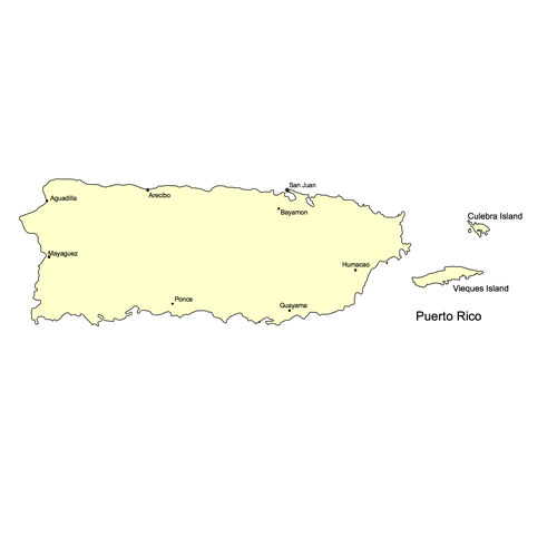 Puerto Rico Territory PowerPoint Map, Capital and Major Cities