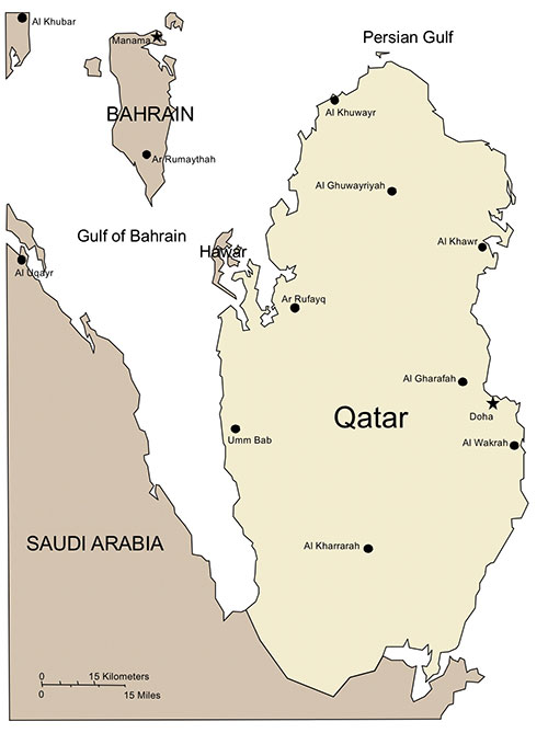 Qatar Country Map, Capitals. Names. Edit with PowerPoint or Adobe Illustrator, includes a JPG version