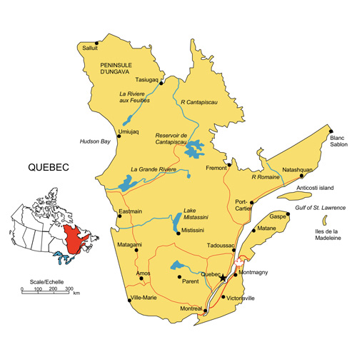Quebec, Canada Province PowerPoint and Adobe Illustrator Clip Art Map, Highways, Waterways, Cities and names. Editable PowerPoint and Adobe Illustrator Clip Art map, includes a JPG map