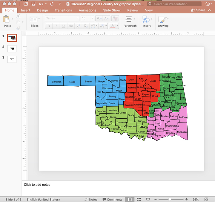 Regional Oklahoma County Map, perfect for building a region sales territory. Edit with PowerPoint