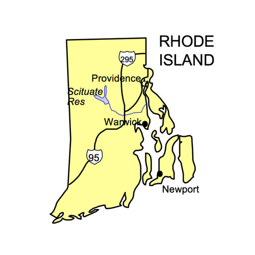 Rhode Island US State PowerPoint Map, Highways, Waterways, Capital and Major Cities
