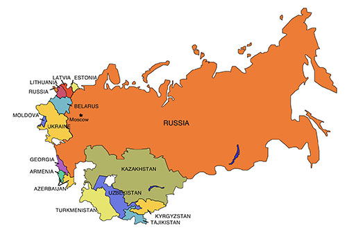 Russia PowerPoint Map, with Surrounding Countries. Edit with PowerPoint or Adobe Illustrator