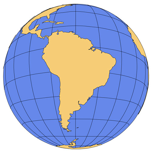 South America Global Projection PowerPoint and Adobe Illustrator Clip Art Map, plus JPG
