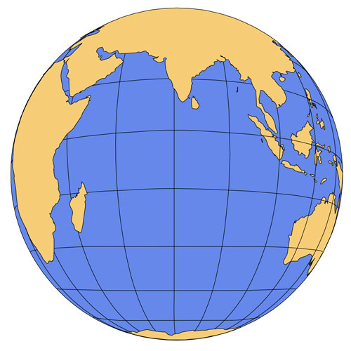 South India Ocean Global Projection PowerPoint and Adobe Illustrator Clip Art Map, plus JPG
