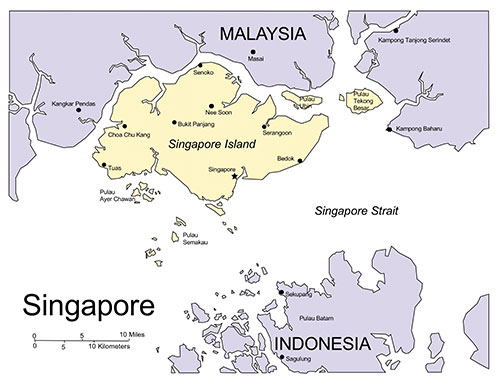 Singapore, Country Map, Capitals, Names. Edit with PowerPoint or Adobe Illustrator, plus JPG format