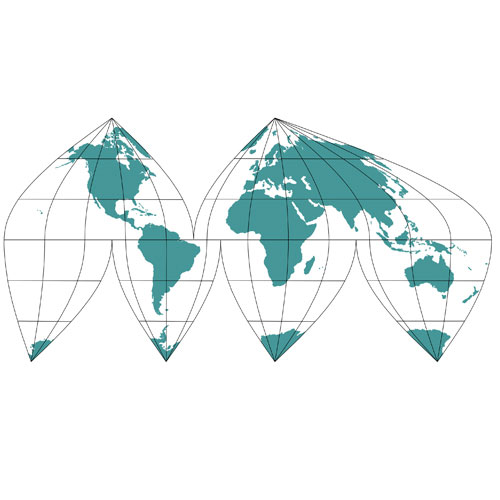 Sinusoidal 6 Point World Projection PowerPoint and Adobe Illustrator Clip Art Map, Europe Centered